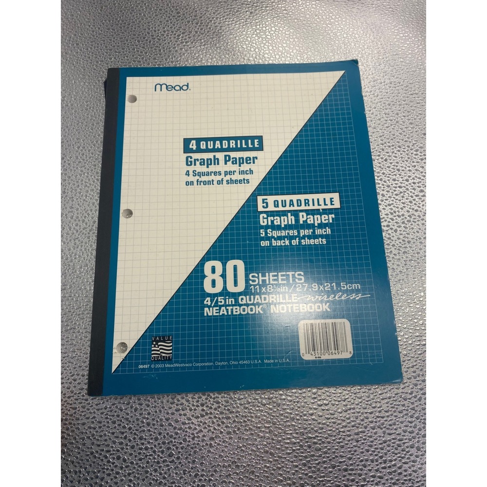 Mead Neatbook Wireless Graph Paper Notebook 80 Sheets 4/5 Quadrille 2003 Vintage